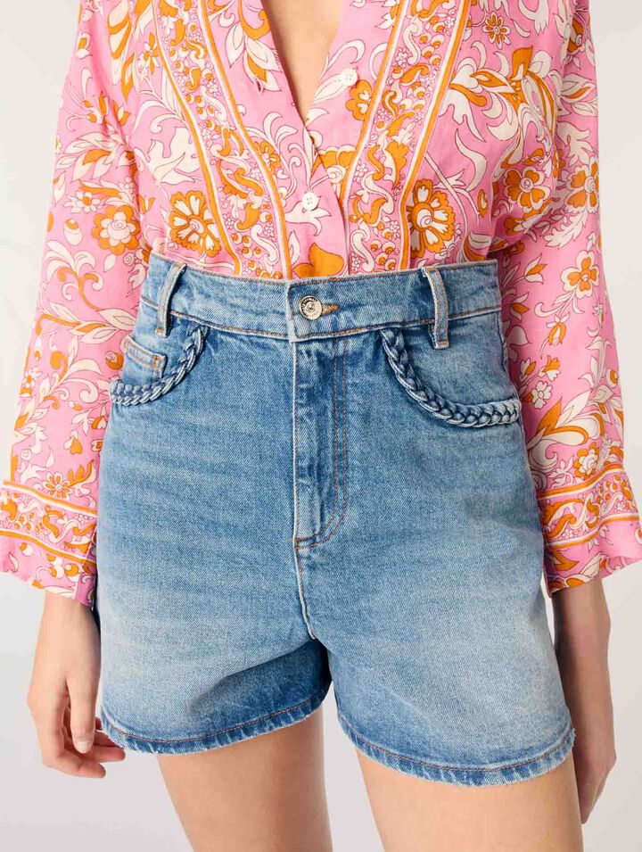 Shorts aus Denim mit Flechtdetails
