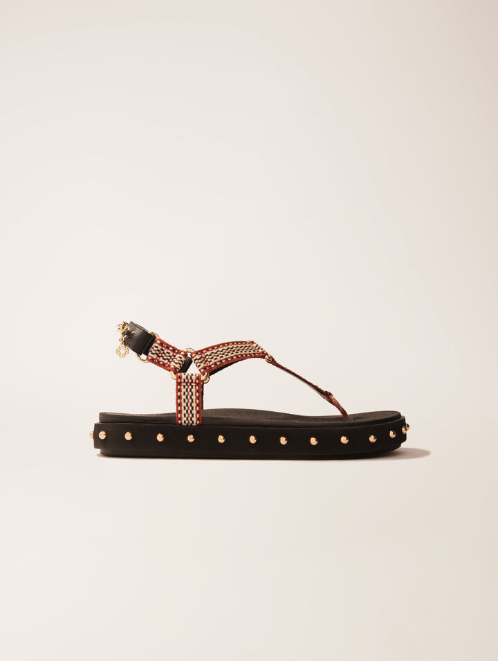 Flache Sandalen aus Kordel und Leder