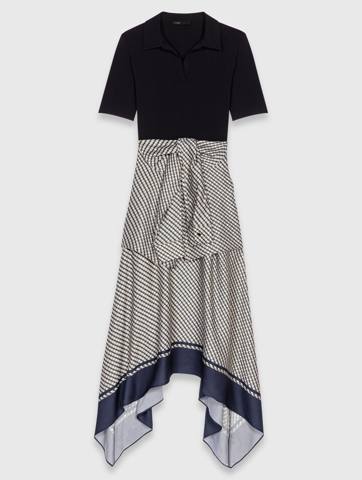 Bi-Material-Kleid mit Print