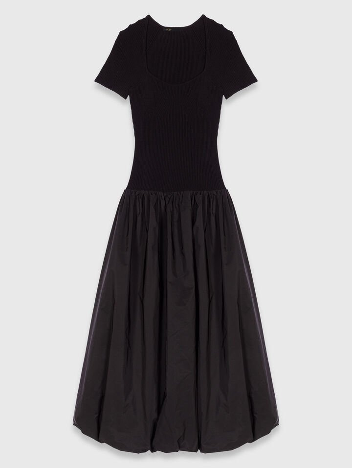 Langes Kleid aus Strick und Taffeta