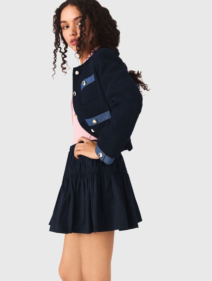 Tweedjacke mit Denim-Borten