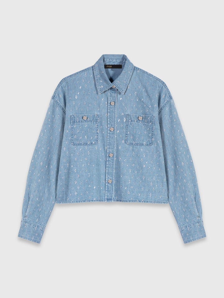 Kurzes Jeanshemd mit Strass