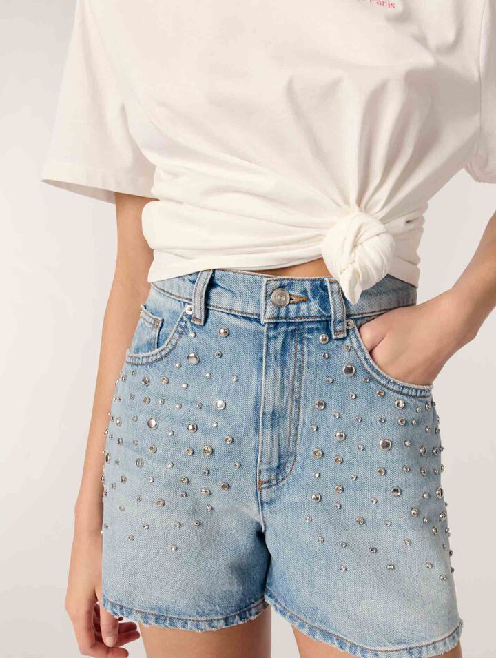 Denim-Shorts mit Nieten