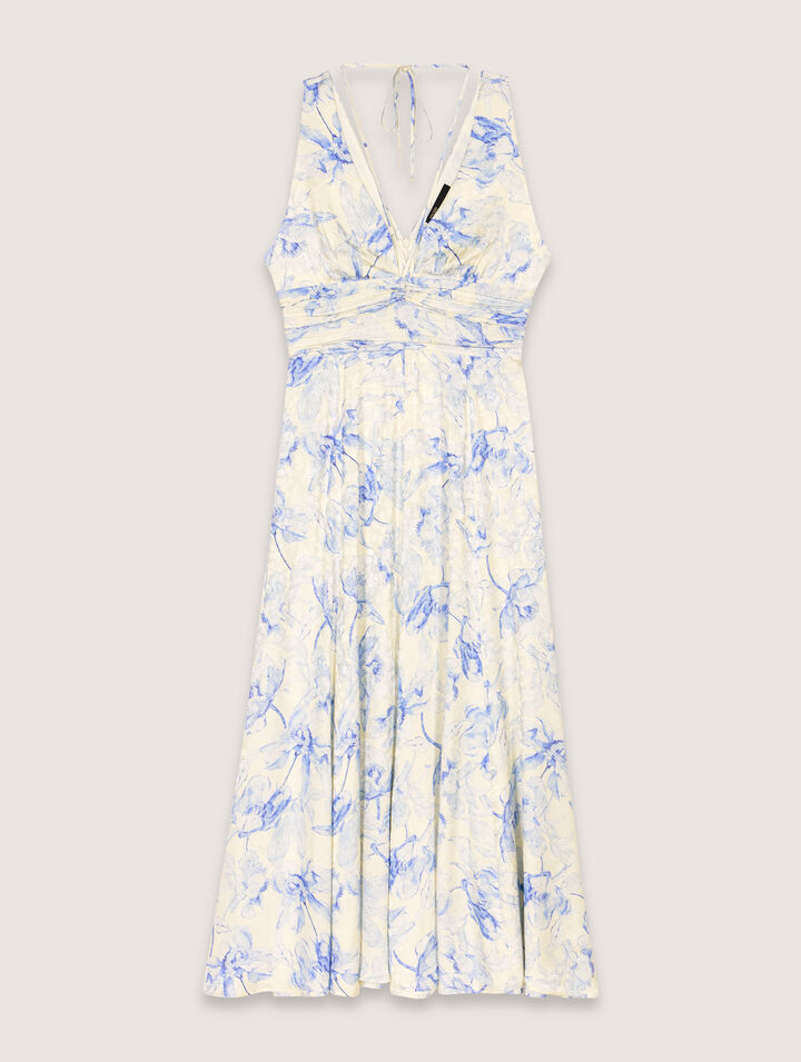 Langes Kleid mit Print und Schnürung