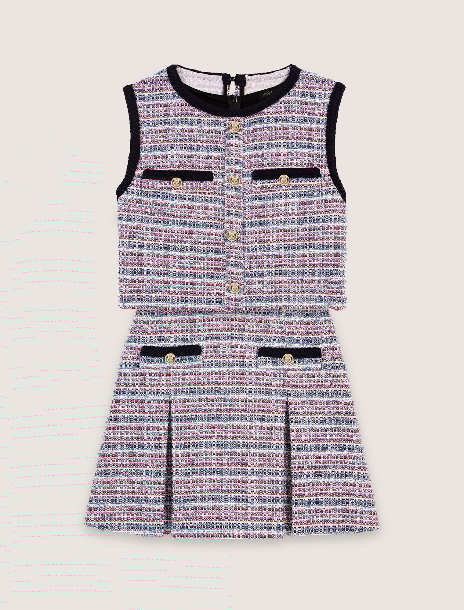 Kurzes 2-in1-Kleid aus Tweed