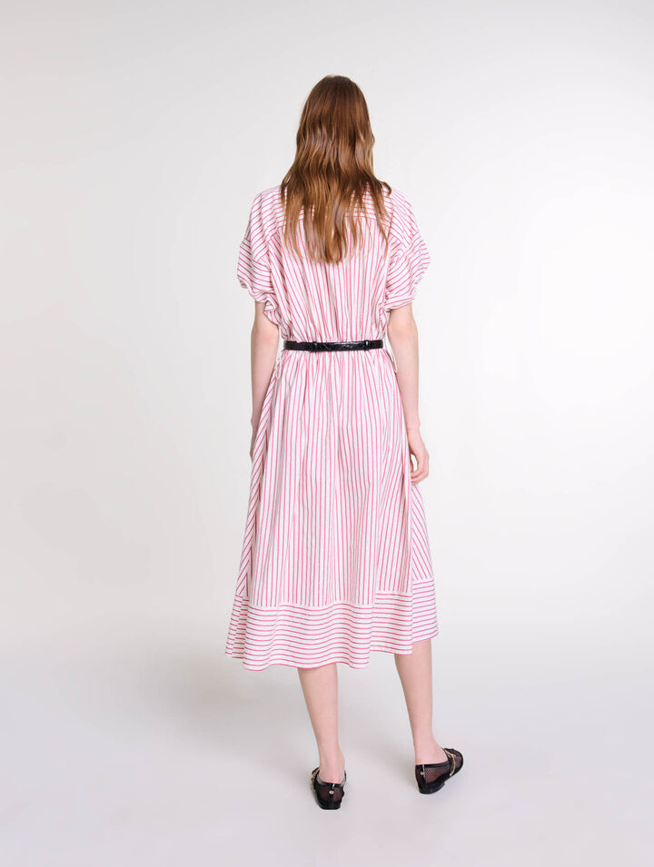 Langes gestreiftes Kleid mit Strass