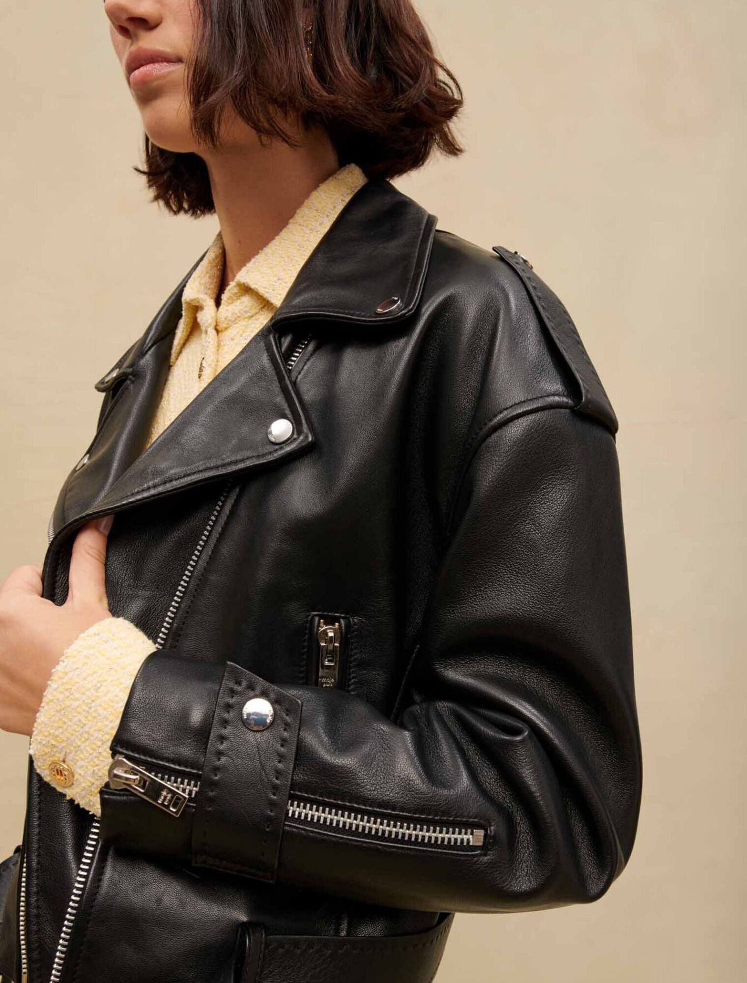 Oversize-Lederjacke im Bikerstil