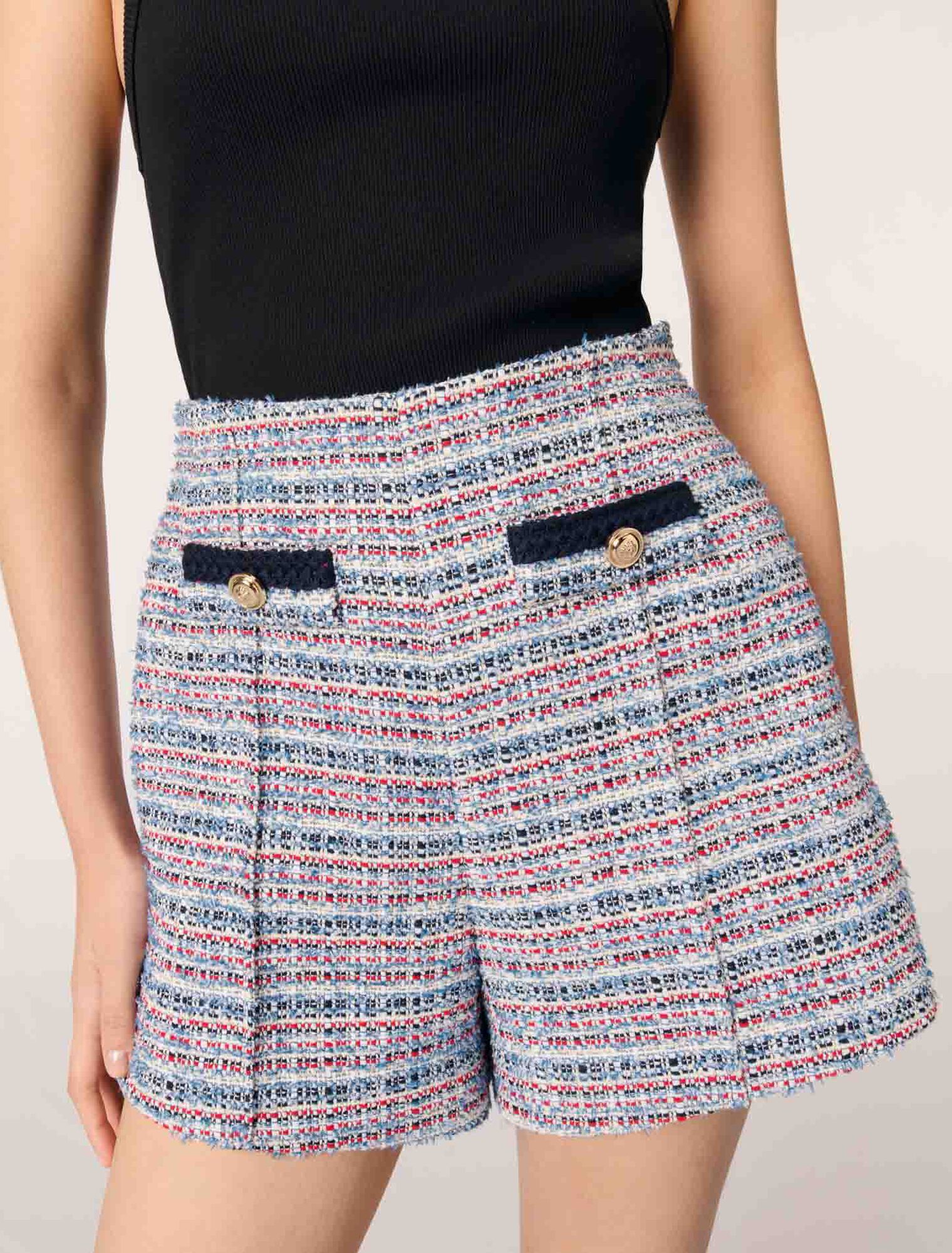 Shorts aus Tweed mit Kontrastborten