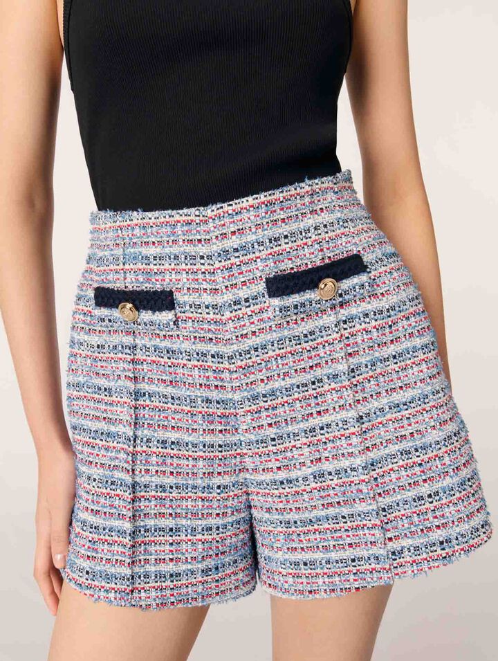 Shorts aus Tweed mit Kontrastborten