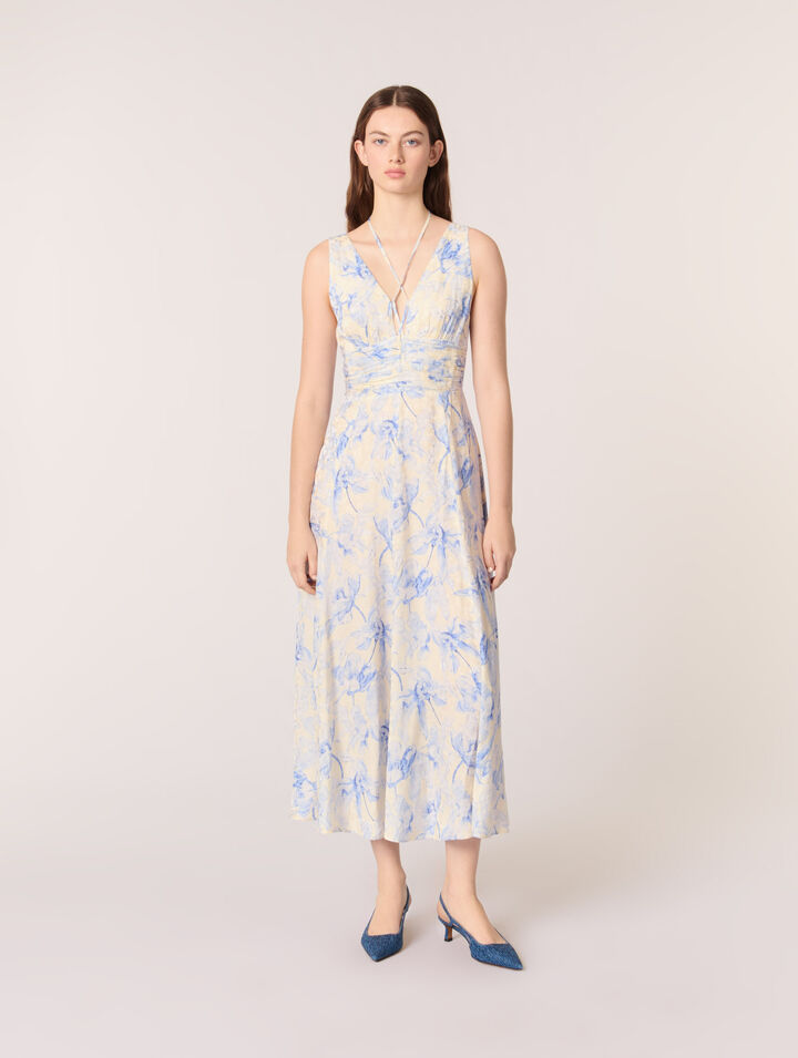 Langes Kleid mit Print und Schnürung