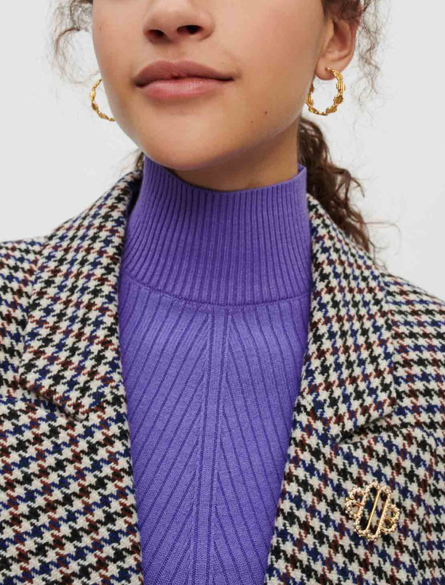 Weite, dicke Jacke mit Hahnentrittmuster