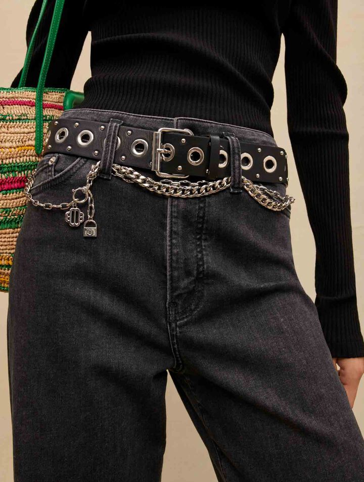 Schwarze Baggy-Jeans mit G&uuml;rtel