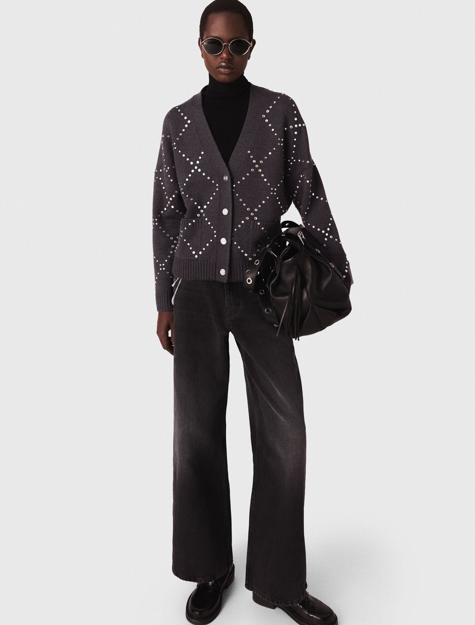 Karierter Cardigan mit Strass-Verzierung