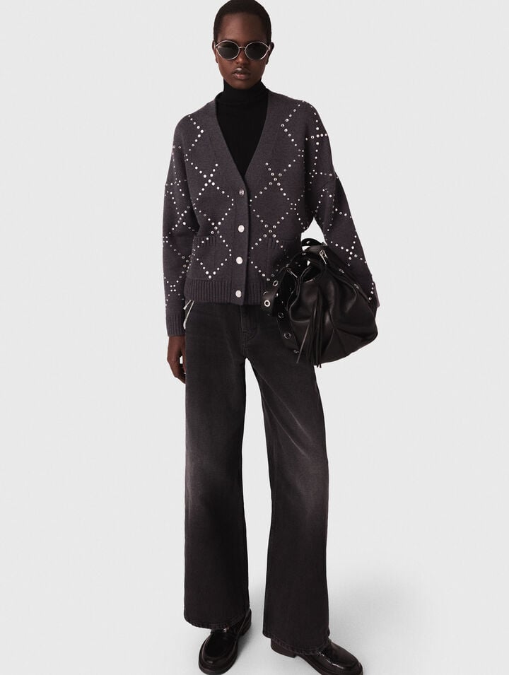 Karierter Cardigan mit Strass-Verzierung
