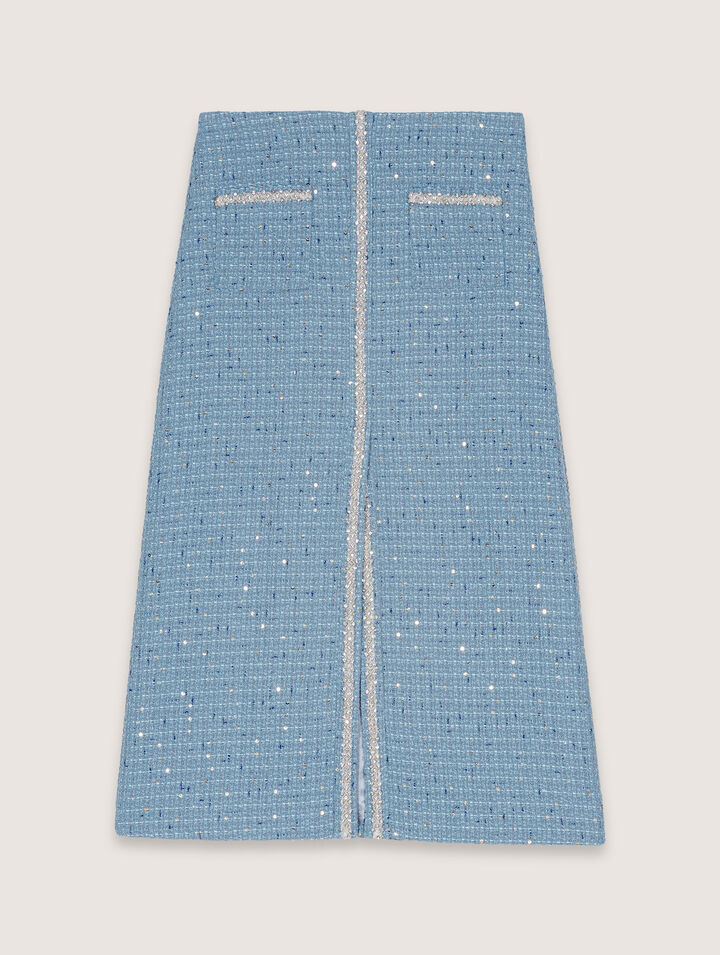 Midirock aus Tweed mit Pailletten