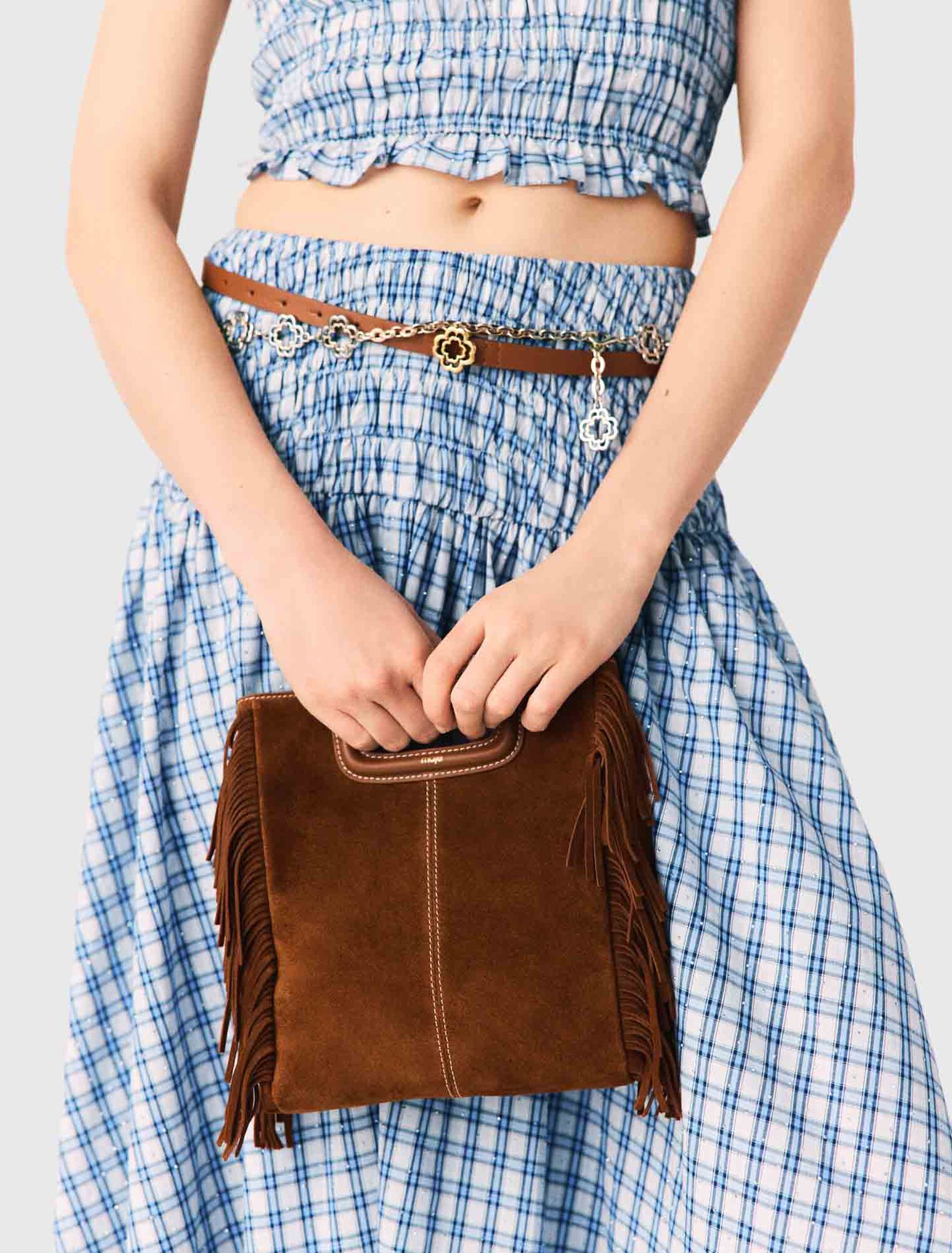 Gesteppte M-Tasche aus Veloursleder