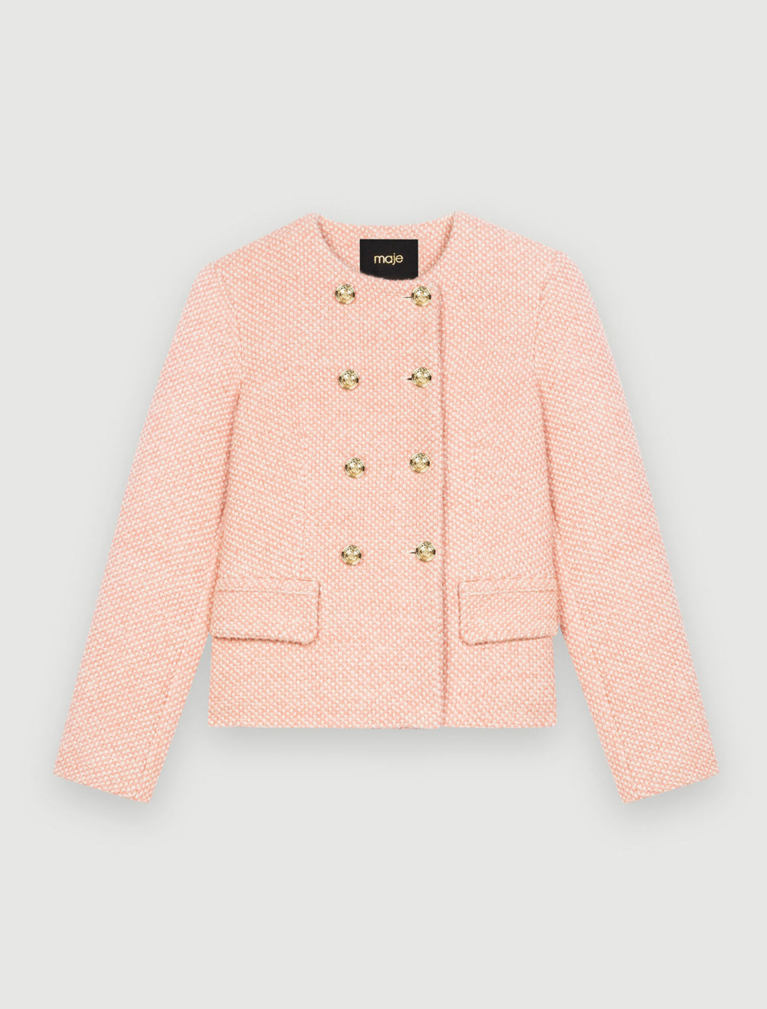 Jacke aus meliertem Tweed, Rosa und Ecru