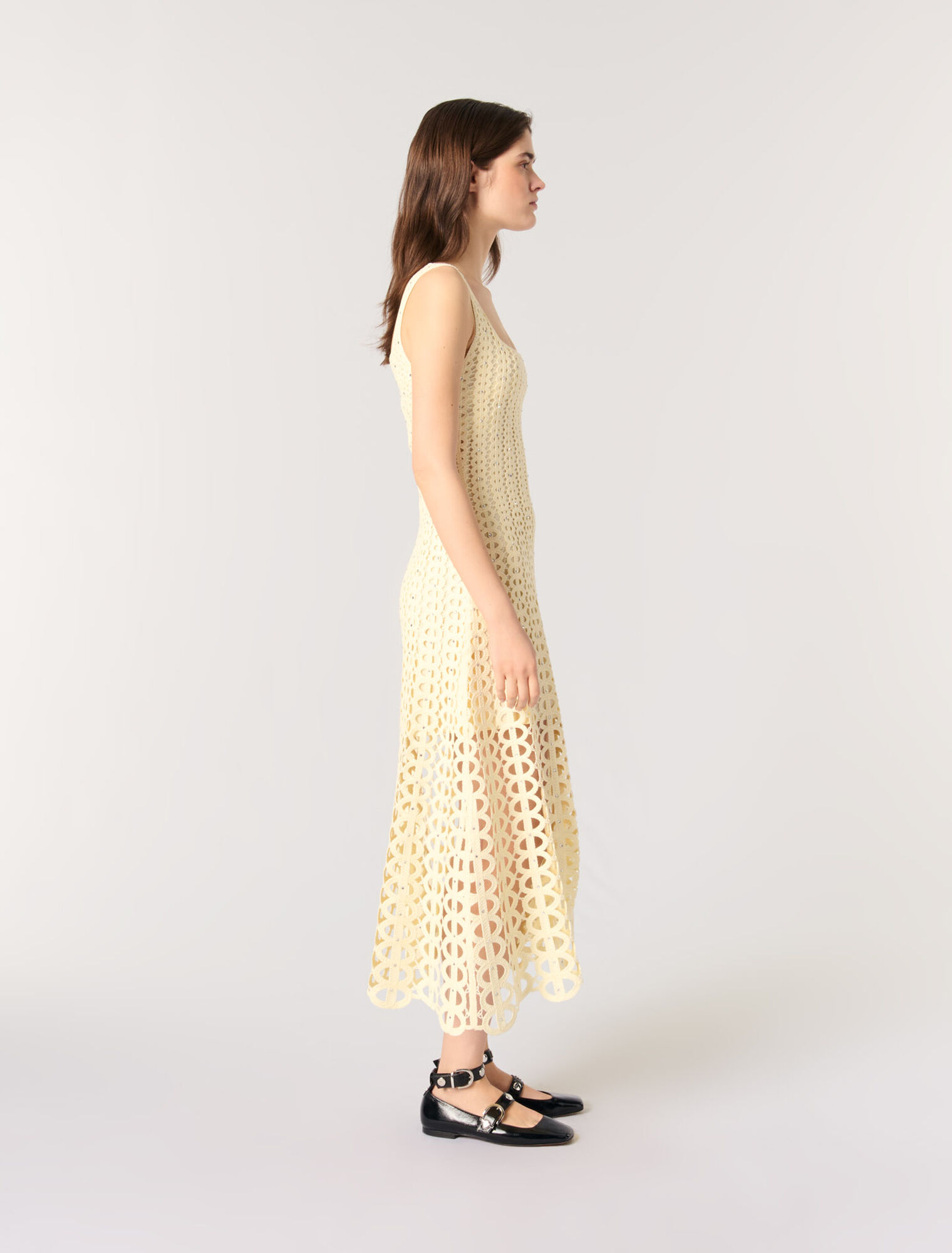 Midi-Häkelkleid mit Strass