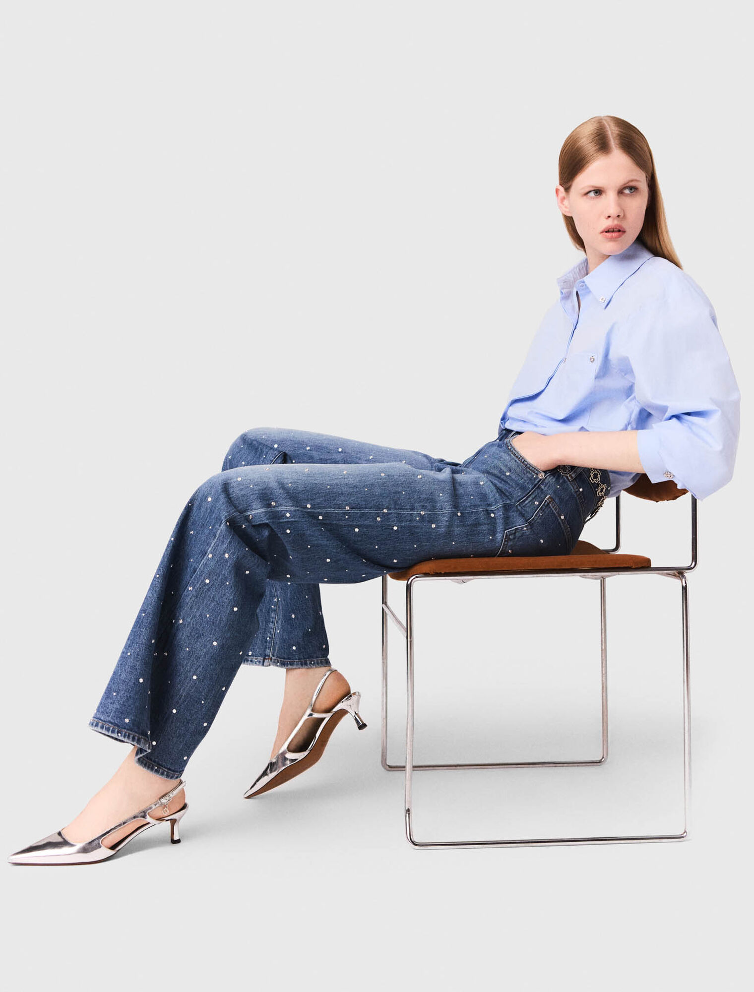 Weite Denim-Jeans mit Nieten