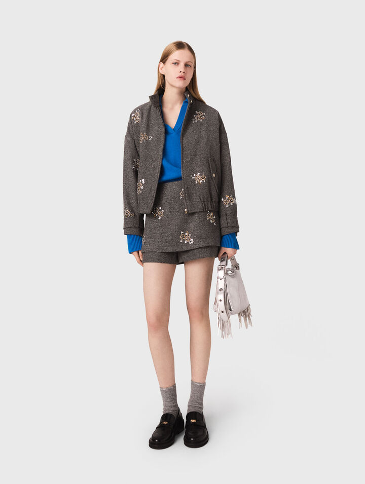 Shorts mit floraler Stickerei