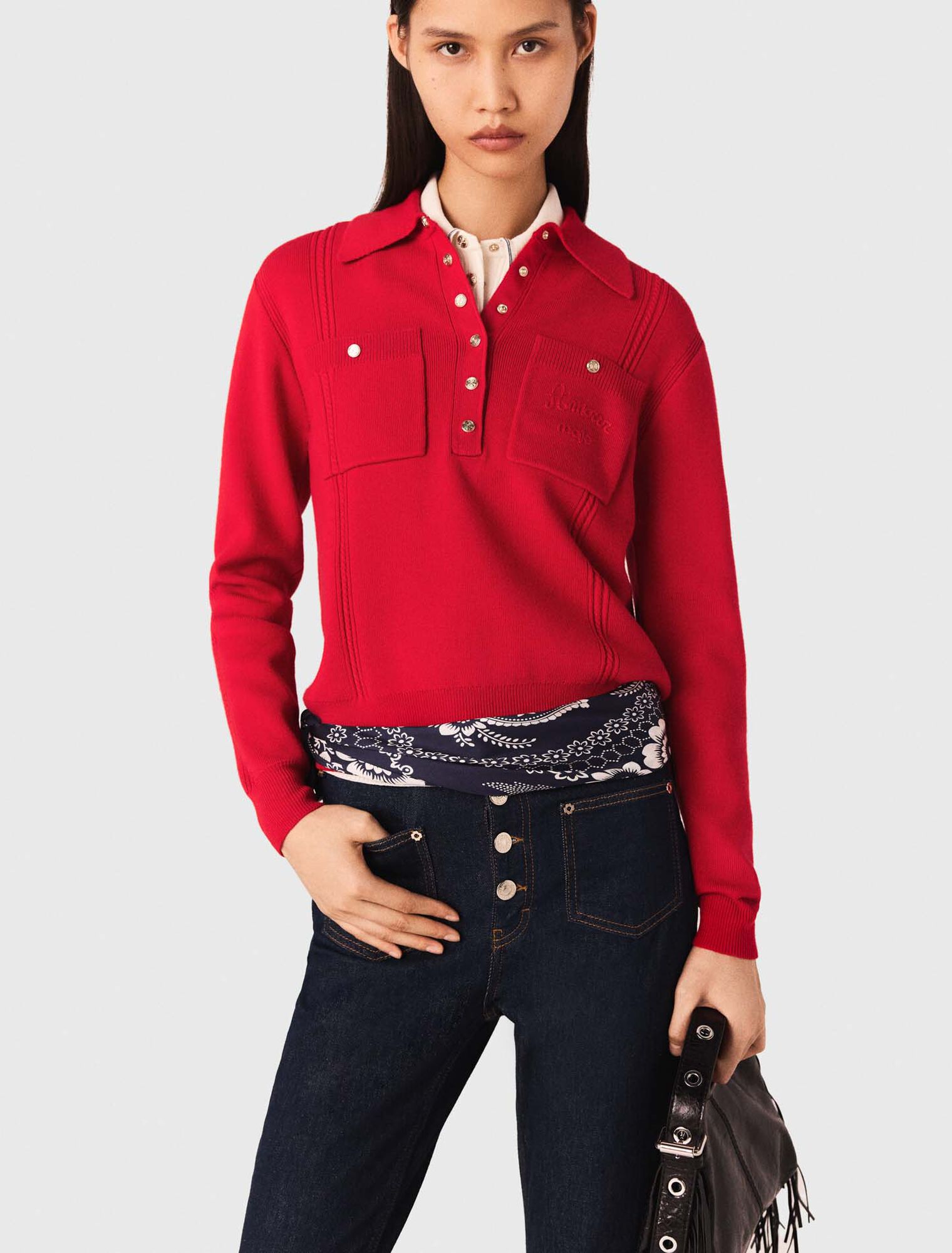 Pullover mit Polokragen & Stickerei
