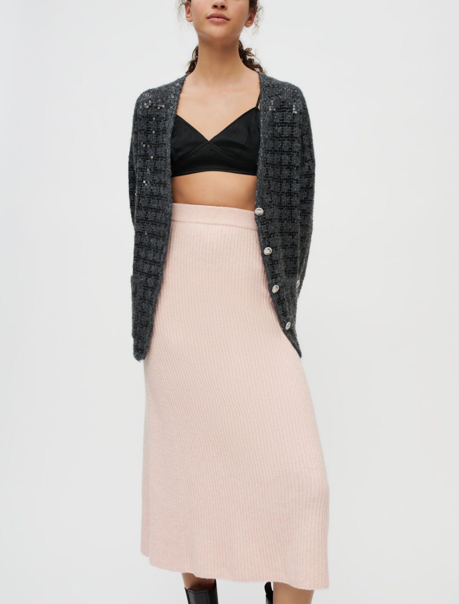 Midirock aus geripptem Stretch-Strick