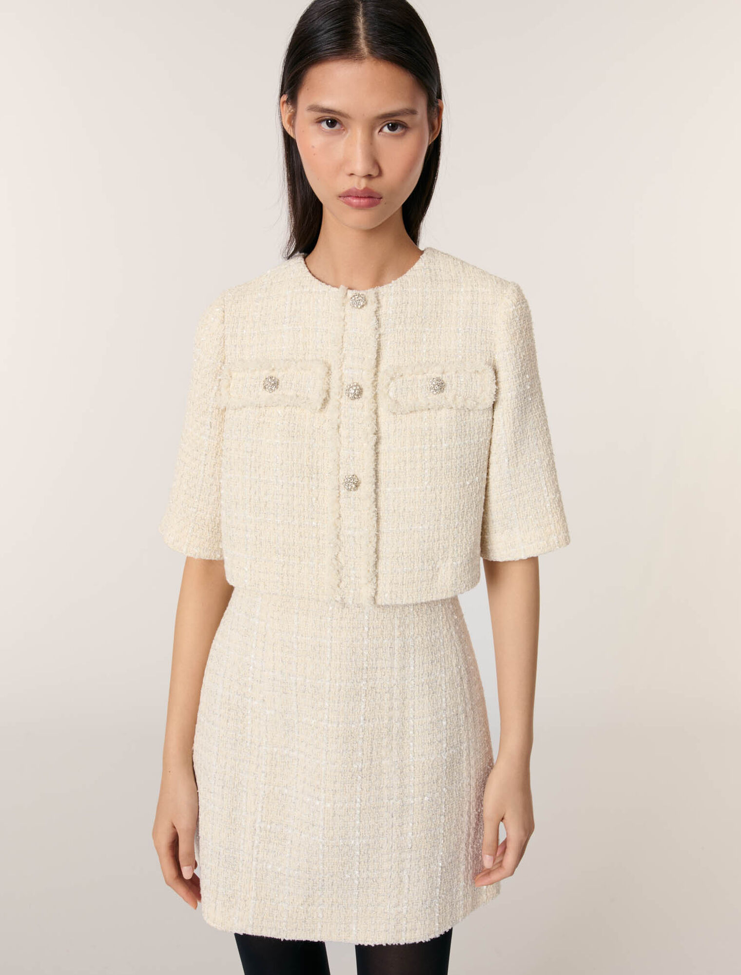 Kurzes 2-in-1-Kleid aus Tweed