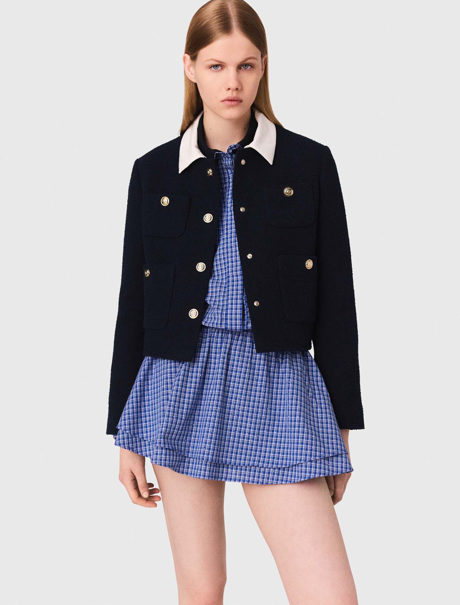 Kurze Tweed-Jacke, Kragen abnehmbar