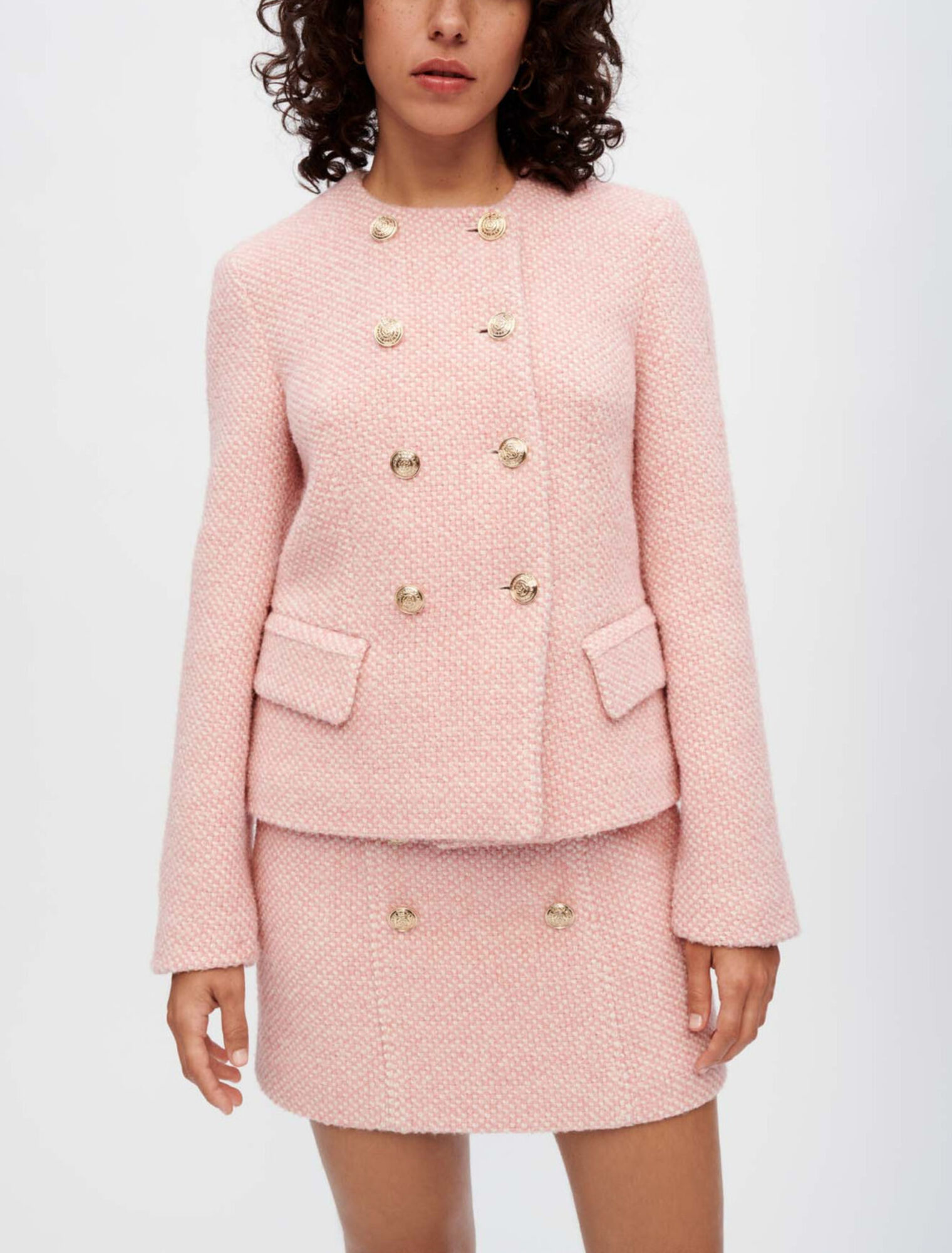Jacke aus meliertem Tweed, Rosa und Ecru