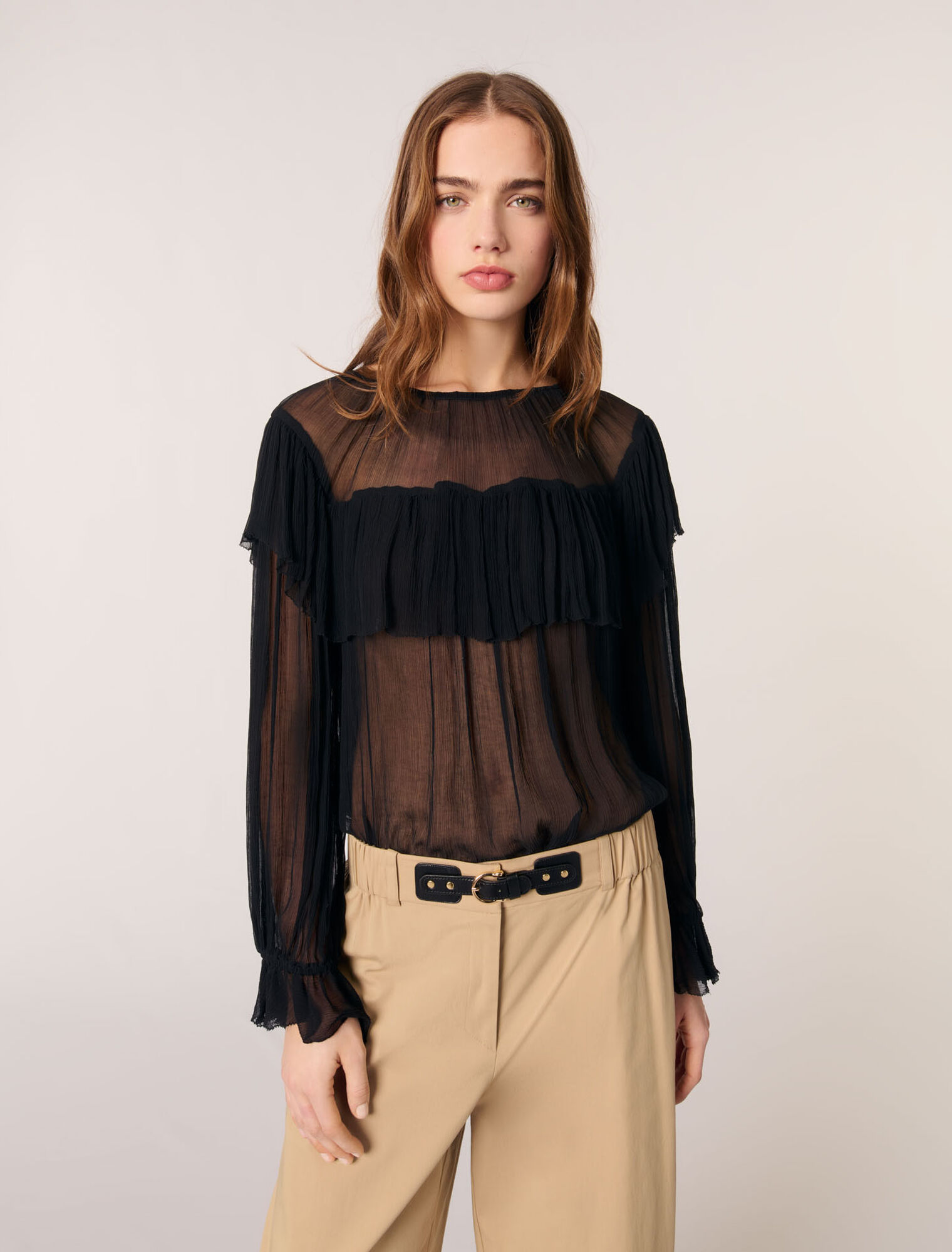 Top aus Musselin mit Volants