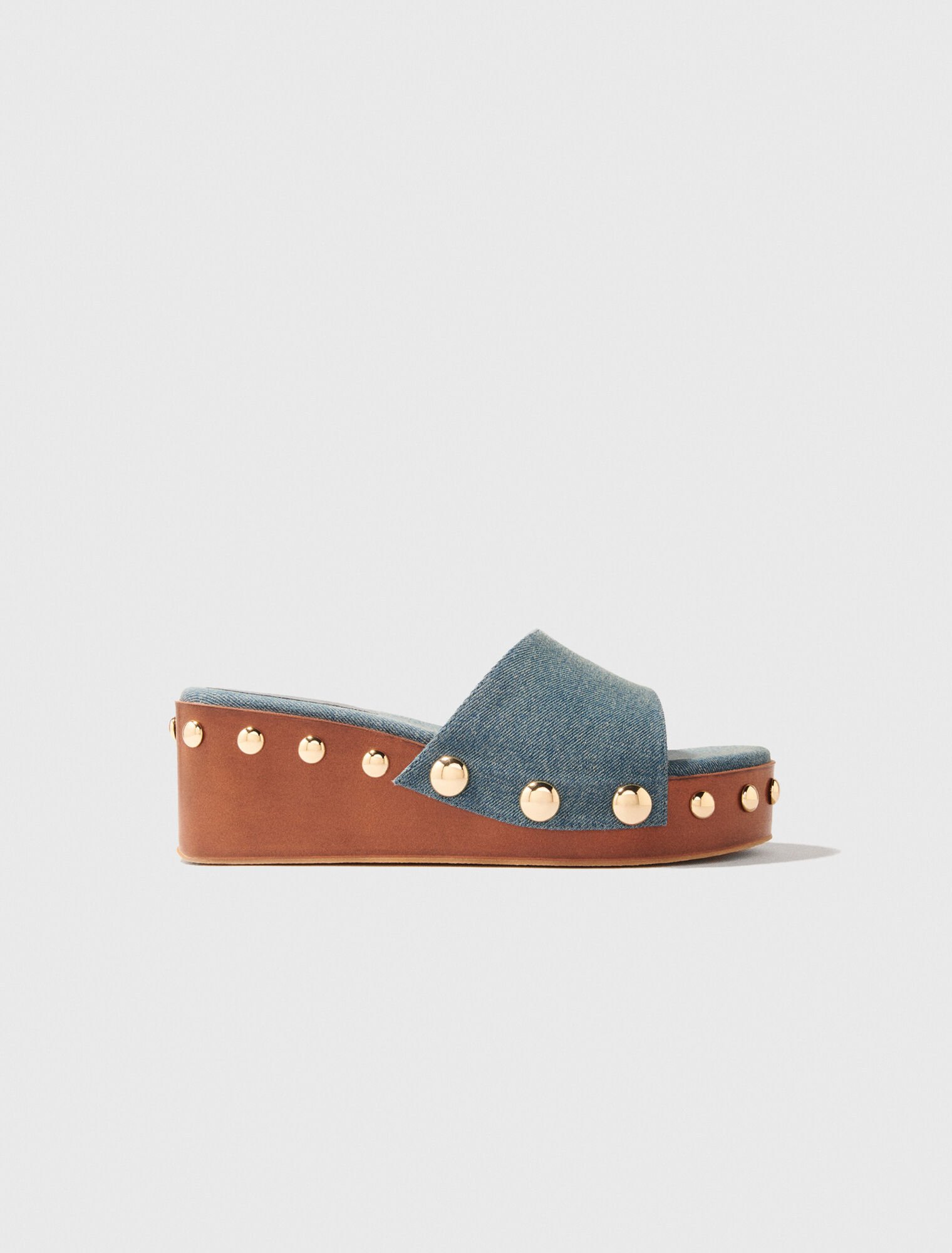 Plateau-Pantoletten aus Denim mit Studs