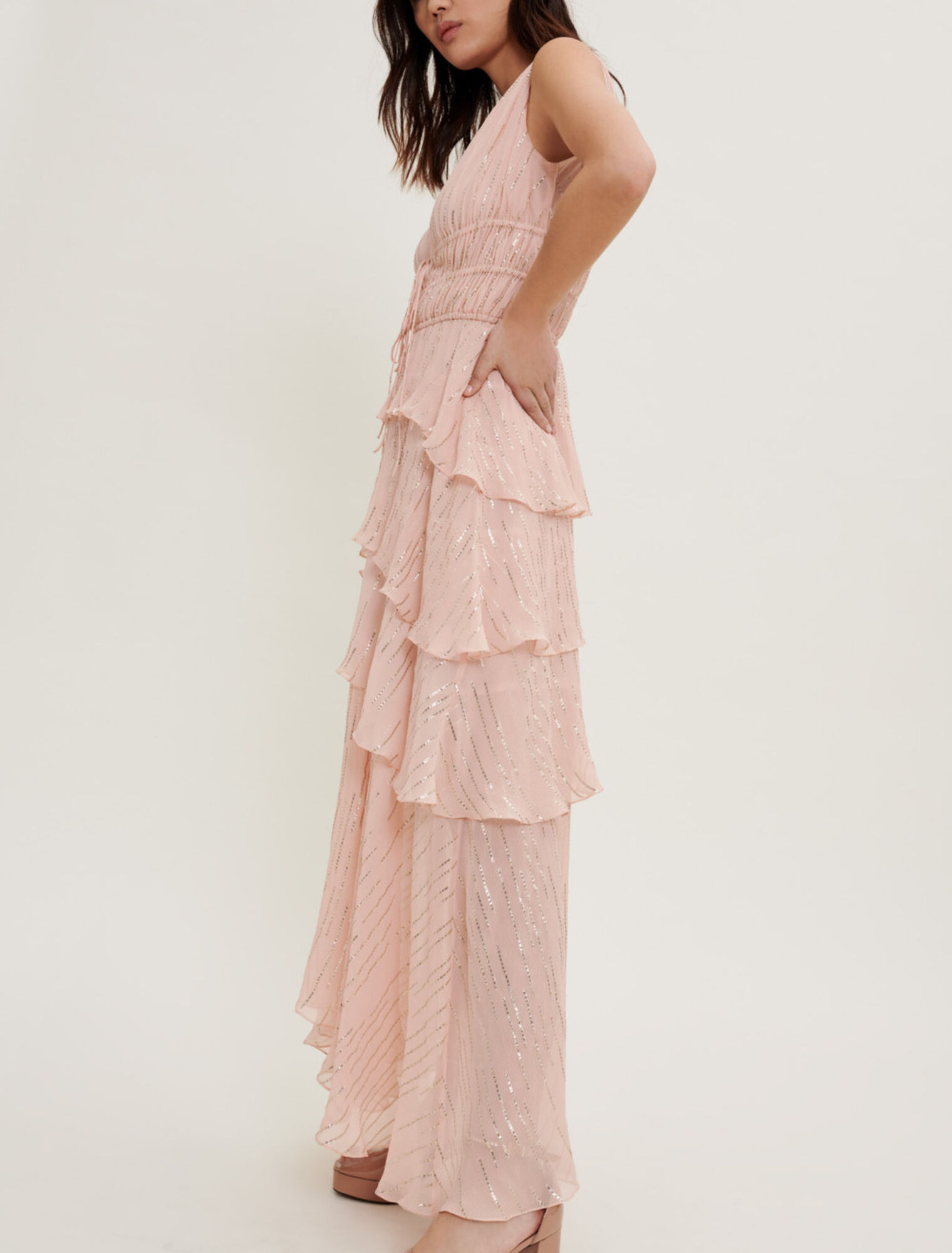 Lamé-Seidenkleid mit Volants