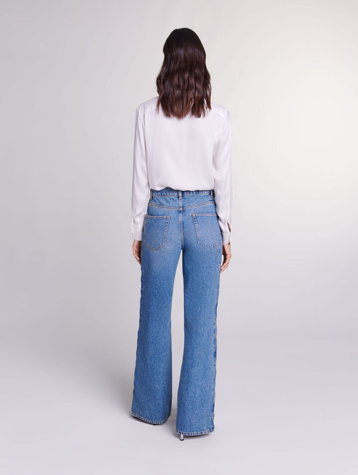 Gerade Jeans Lochmuster und Perlen