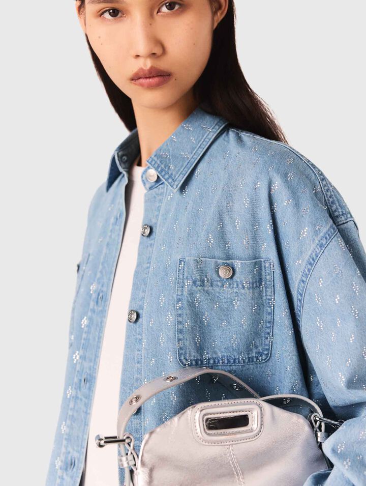 Kurzes Jeanshemd mit Strass