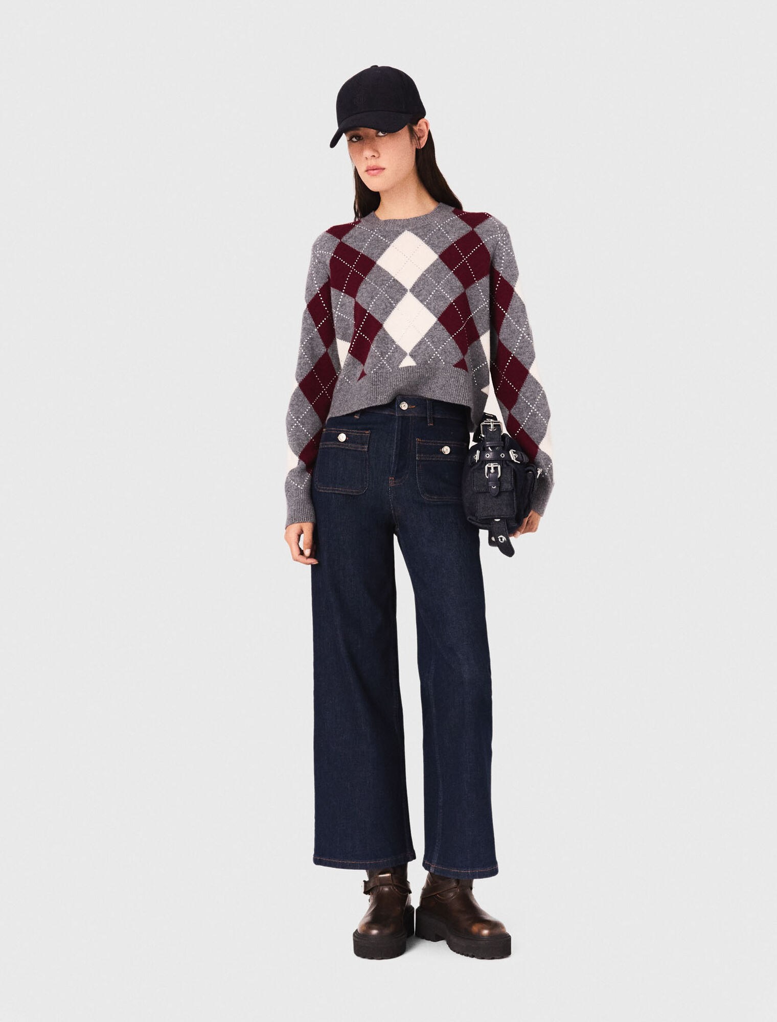Kurzer Pullover mit Argyle-Muster