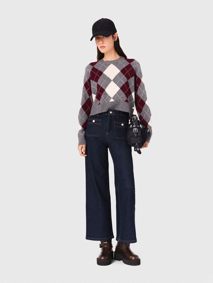 Kurzer Pullover mit Argyle-Muster