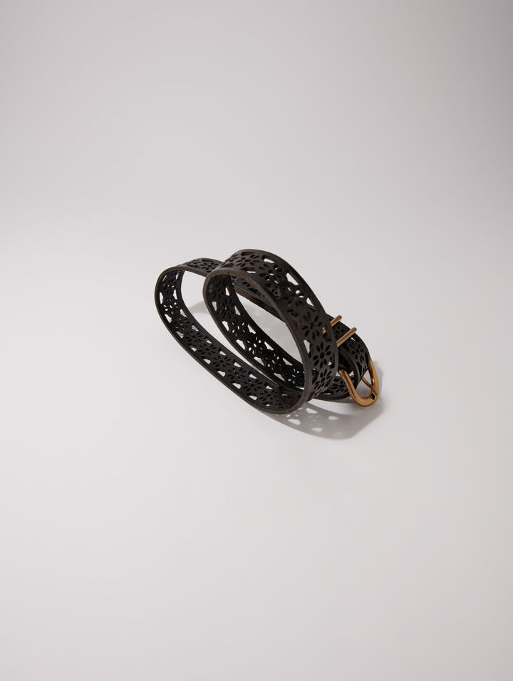 Lederg&uuml;rtel mit Blumenverzierungen