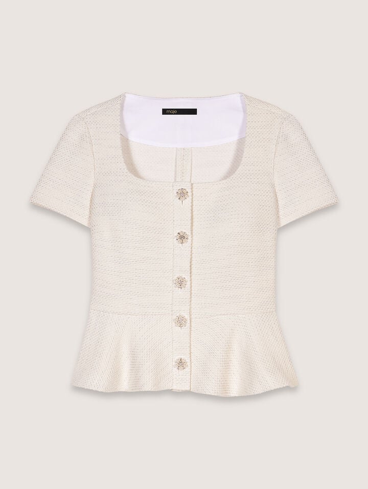 Peplum-Top aus Tweed und Lurex