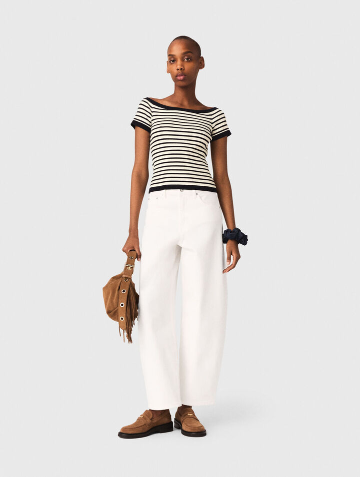 Rippstrick-Top U-Boot-Ausschnitt