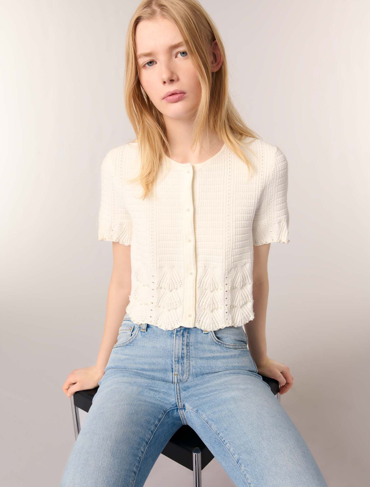 Cardigan aus Pointelle-Strick