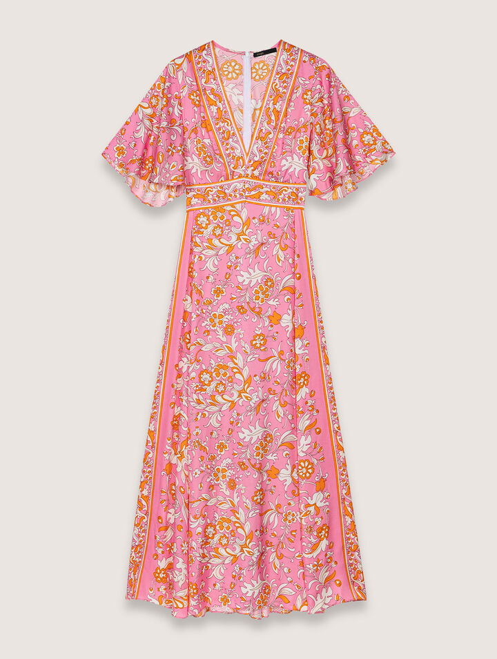 Langes fließendes Kleid mit Print