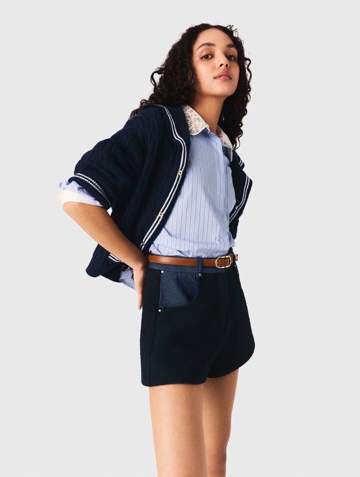 Tweed-Shorts mit Denim-Details
