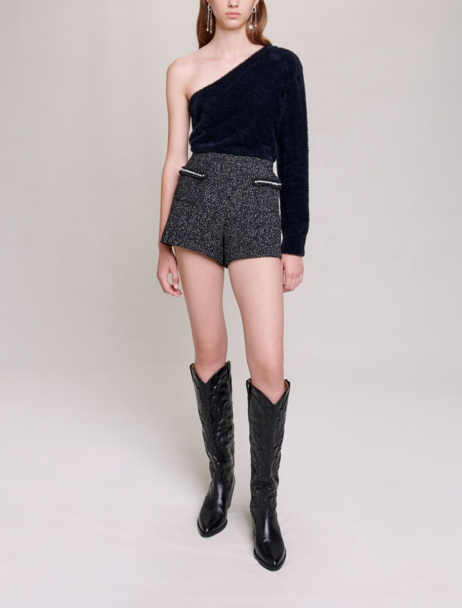 Tweed-Shorts mit Pailletten
