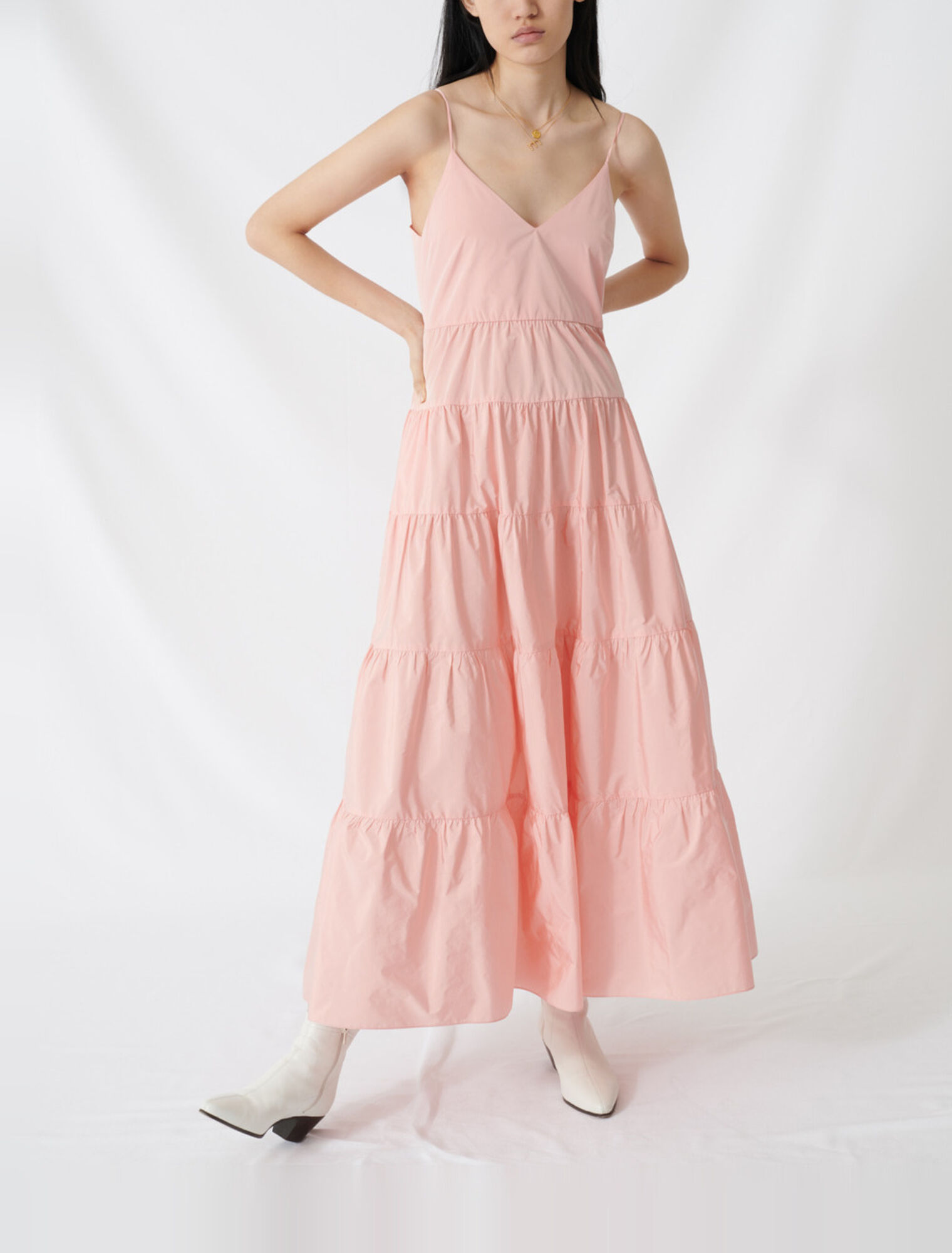 Maxi-Kleid aus Taft mit schmalen Trägern