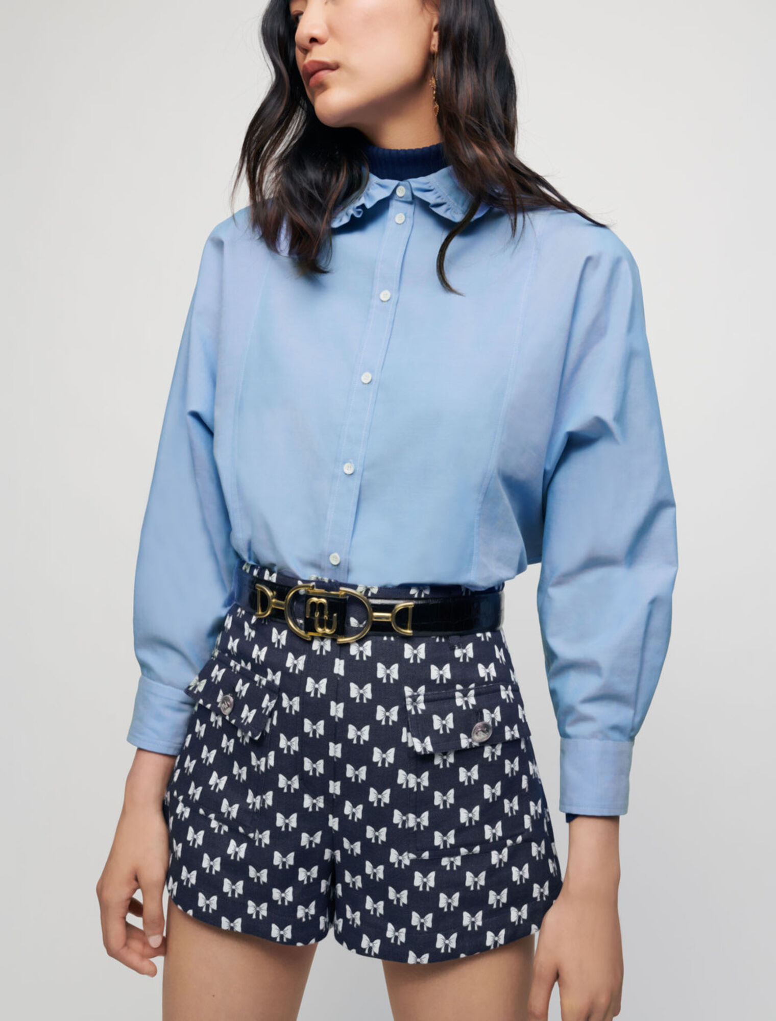 Shorts im Jacquard-Look mit Schleifen