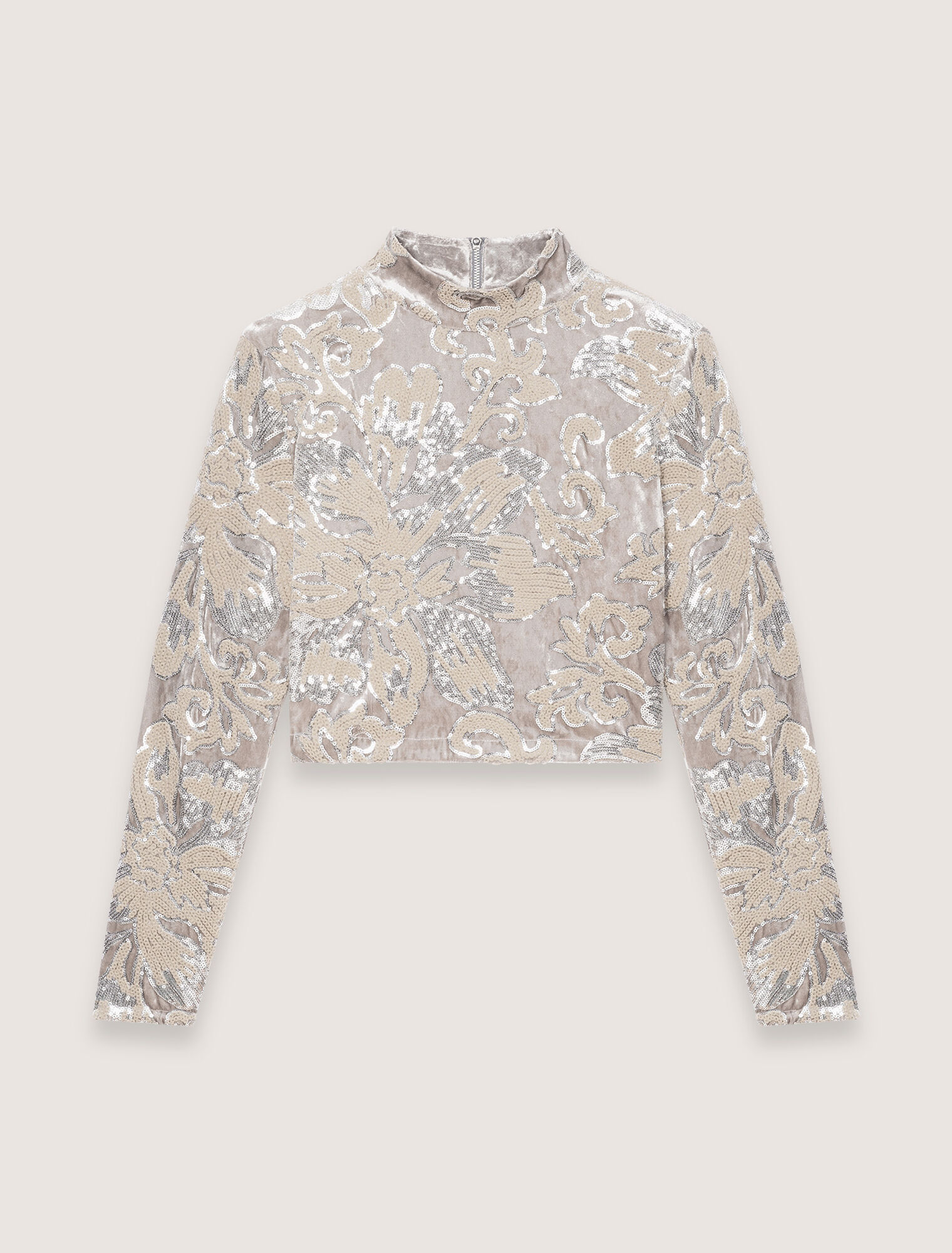 Crop Top aus Samt mit Pailetten bestickt