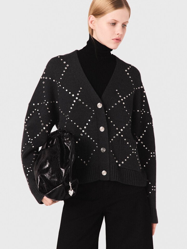 Karierter Cardigan mit Strass-Verzierung