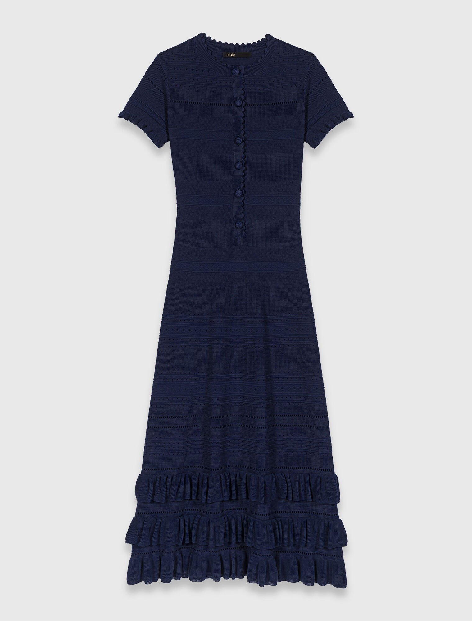 Langes Strickkleid mit Volants