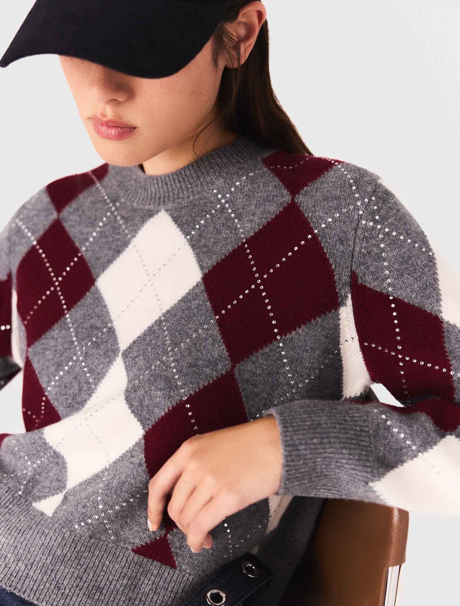 Kurzer Pullover mit Argyle-Muster