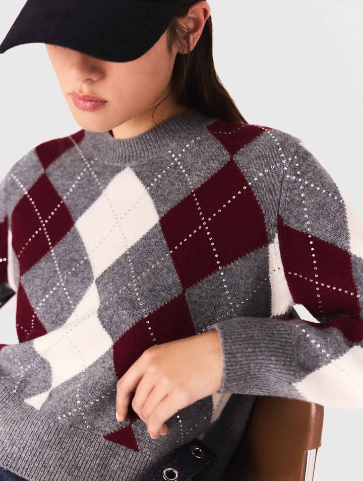 Kurzer Pullover mit Argyle-Muster